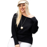 Round Neck Long Sleeve Solid Sweater - Black