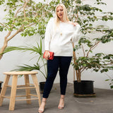 Round Neck Long Sleeve Solid Sweater - Ivory