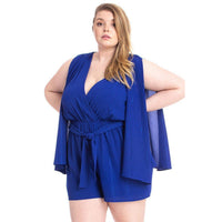 Royal Shimmer Fabric Draped Open Sleeve Romper