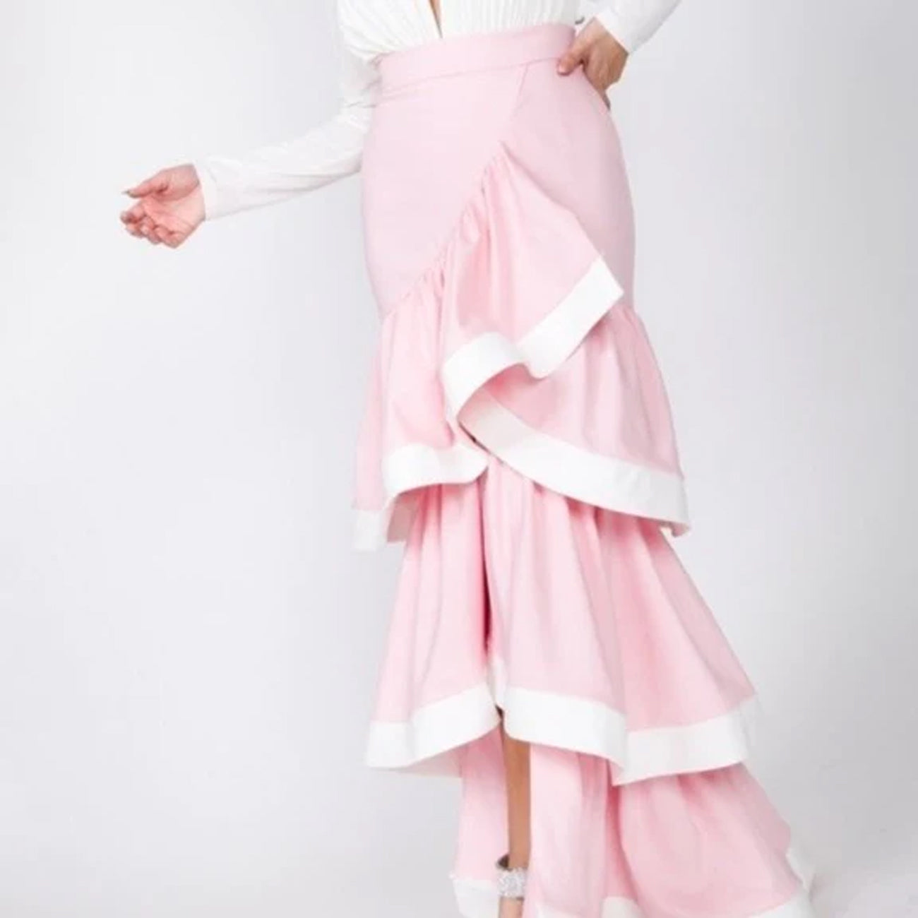 Ruffle Layer Women's Maxi Skirt - Rose Pink