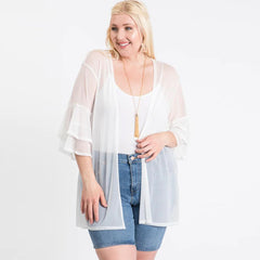 Ruffle Sleeve Open Cardigan - Ivory