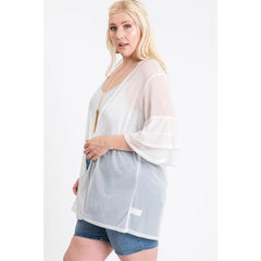 Ruffle Sleeve Open Cardigan - Ivory