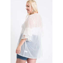 Ruffle Sleeve Open Cardigan - Ivory