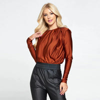 Pink Plain Tight Fit Long Sleeve Round Neck Bodysuit