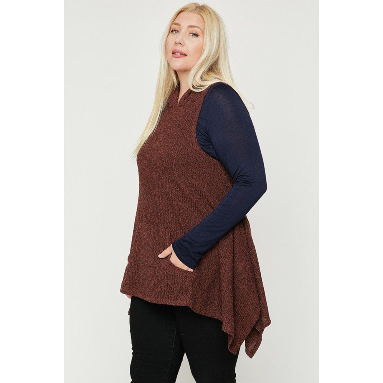 Rust Two Tone Knit Sleeveless Plus Size Top