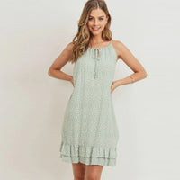 Sage Ruffled Floral Sleeveless Dress