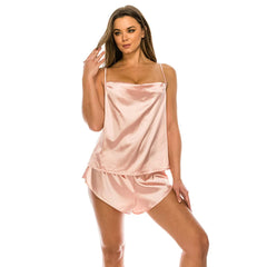 Satin Pj Short Set in Pink
