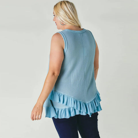 Scoope Neck Sleeveless Ruffle Plus Women's Tunic