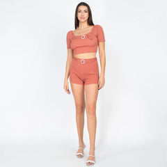 Scoop Neck Crop Top And Ribbed Shorts