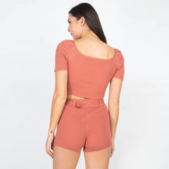 Scoop Neck Crop Top And Ribbed Shorts