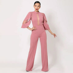 Semi Sheer Mesh Contrast Bodice Jumpsuit