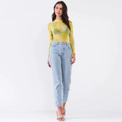 Sexy Long Sleeve Mock Neck Bodysuit - Green