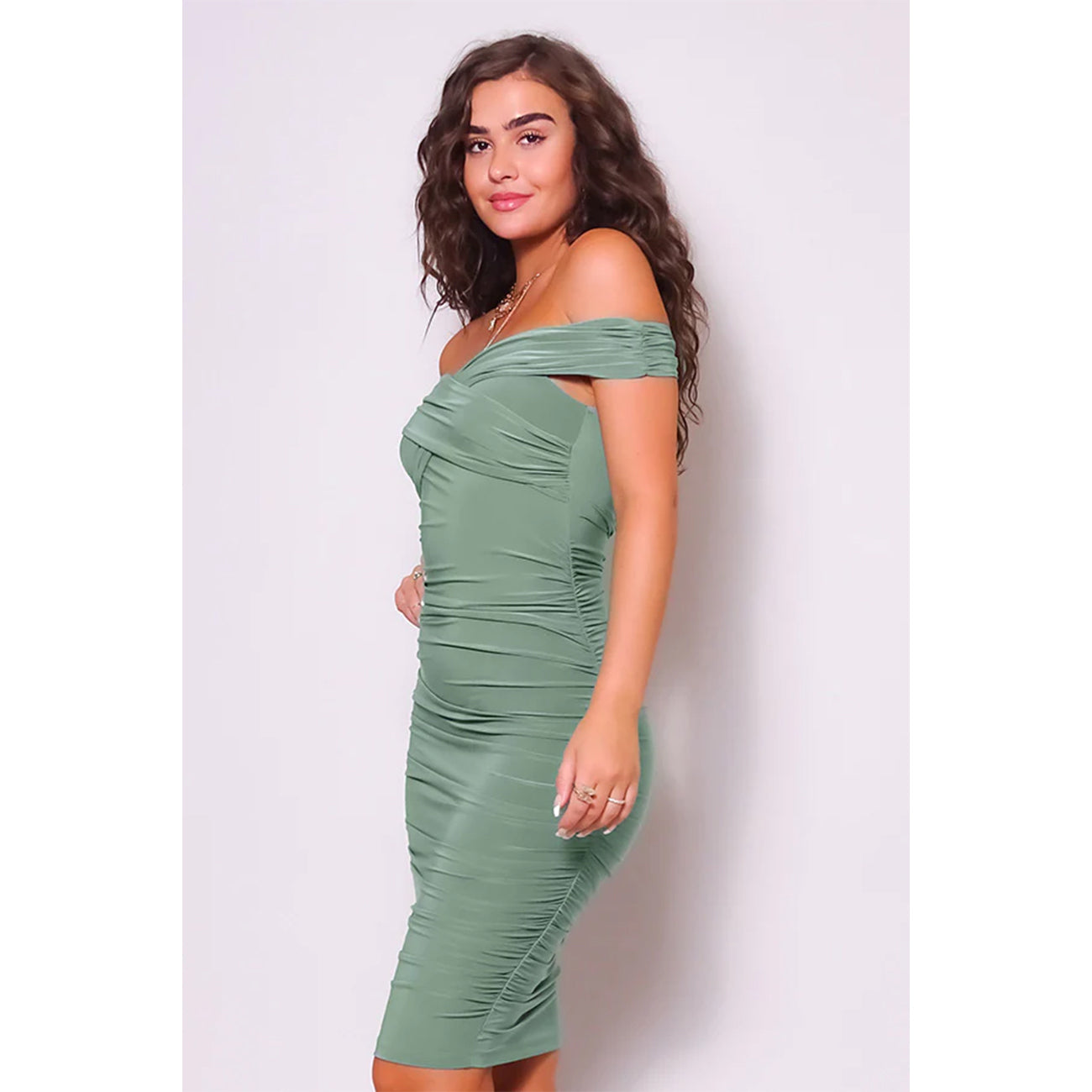 Sexy Off Shoulder Ruched Midi Dress