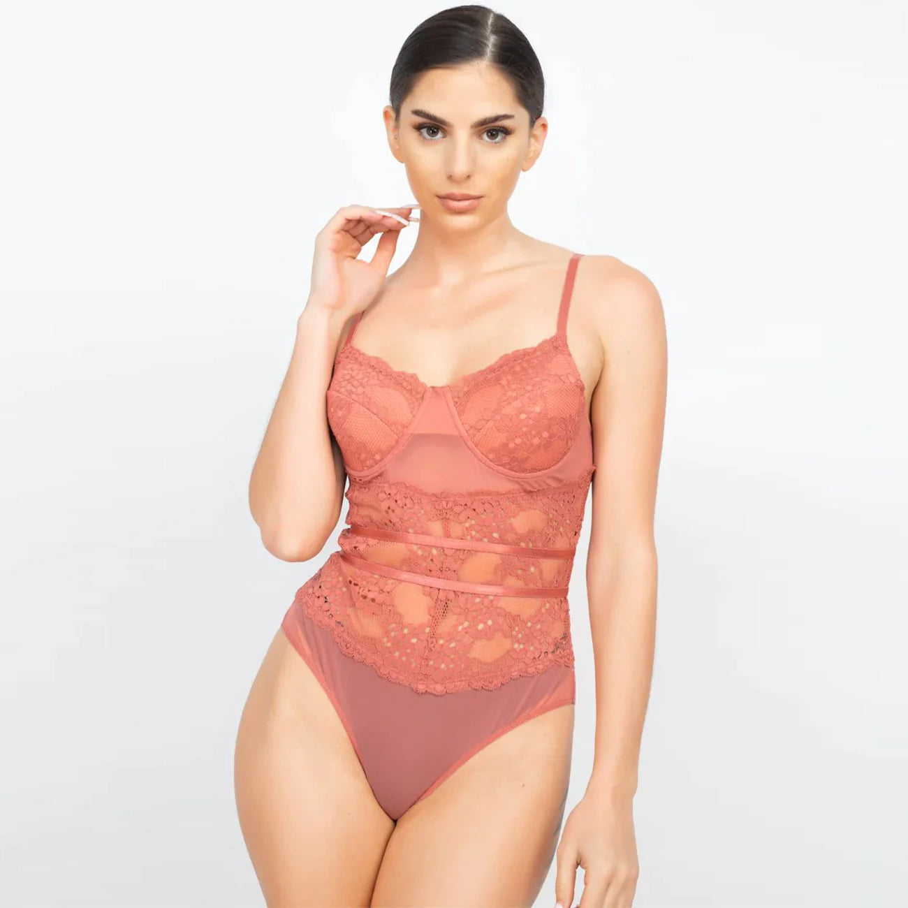 Sheer Lace Floral Padded Bodysuit