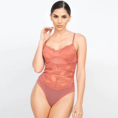 Sheer Lace Floral Padded Bodysuit