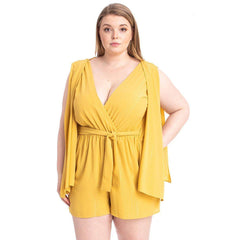 Shimmer Fabric Draped Open Sleeve Rompers