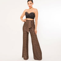 Shiny Paillette Women's Pants with Adjustable Buckle Belt