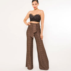 Shiny Paillette Women's Pants with Adjustable Buckle Belt