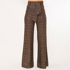 Shiny Paillette Women's Pants with Adjustable Buckle Belt