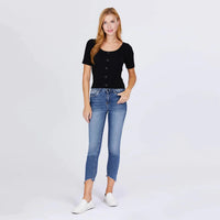 Short Sleeve Rib Sweater Top - Black