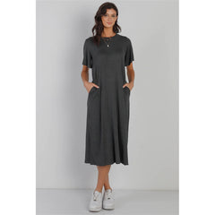Short Sleeve Midi Dress - Black