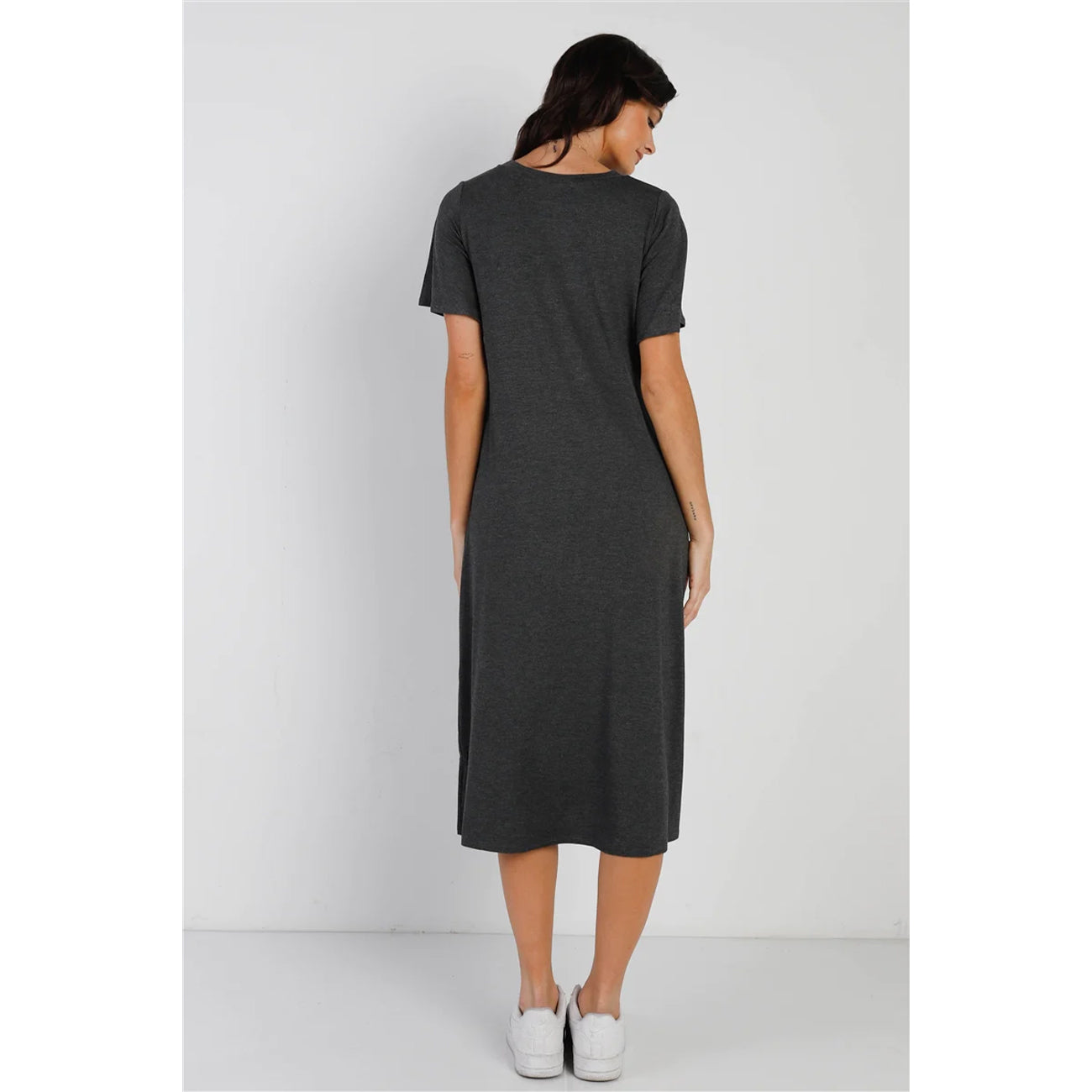 Short Sleeve Midi Dress - Black