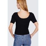 Short Sleeve Rib Sweater Top - Black