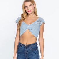Short Sleeve V-neck Sweater Knit Crop Top