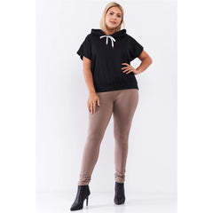 Short Wing Sleeve Relaxed Fit Draw String Tie - Black
