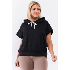 Short Wing Sleeve Relaxed Fit Draw String Tie - Black