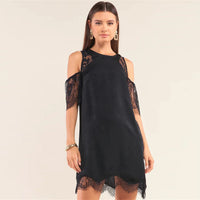 Shoulder Lace Trim Back Button Up Mini Dress