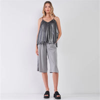 Silver Black V-neck Sleeveless Loose Fit Women's Top