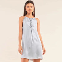Silver Dust Satin Grommet Studded Mini Dress