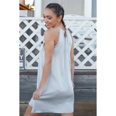 Silver Dust Satin Grommet Studded Mini Dress