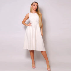 Sleeveless Back Cutout Linen Midi Dress