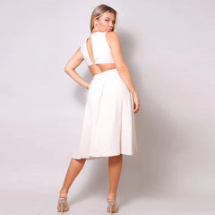 Sleeveless Back Cutout Linen Midi Dress