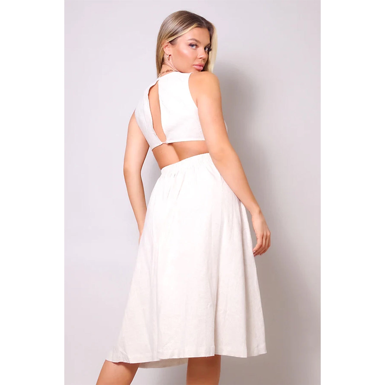 Sleeveless Cutout Linen Midi Dress