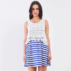 Sleeveless Floral Embroidery Layered Mini Dress