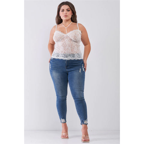 Sleeveless Sheer Lace Halter Neck Bustier Plus Women's Top
