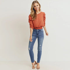 Smocked Band Women's Top Puff Sleeve