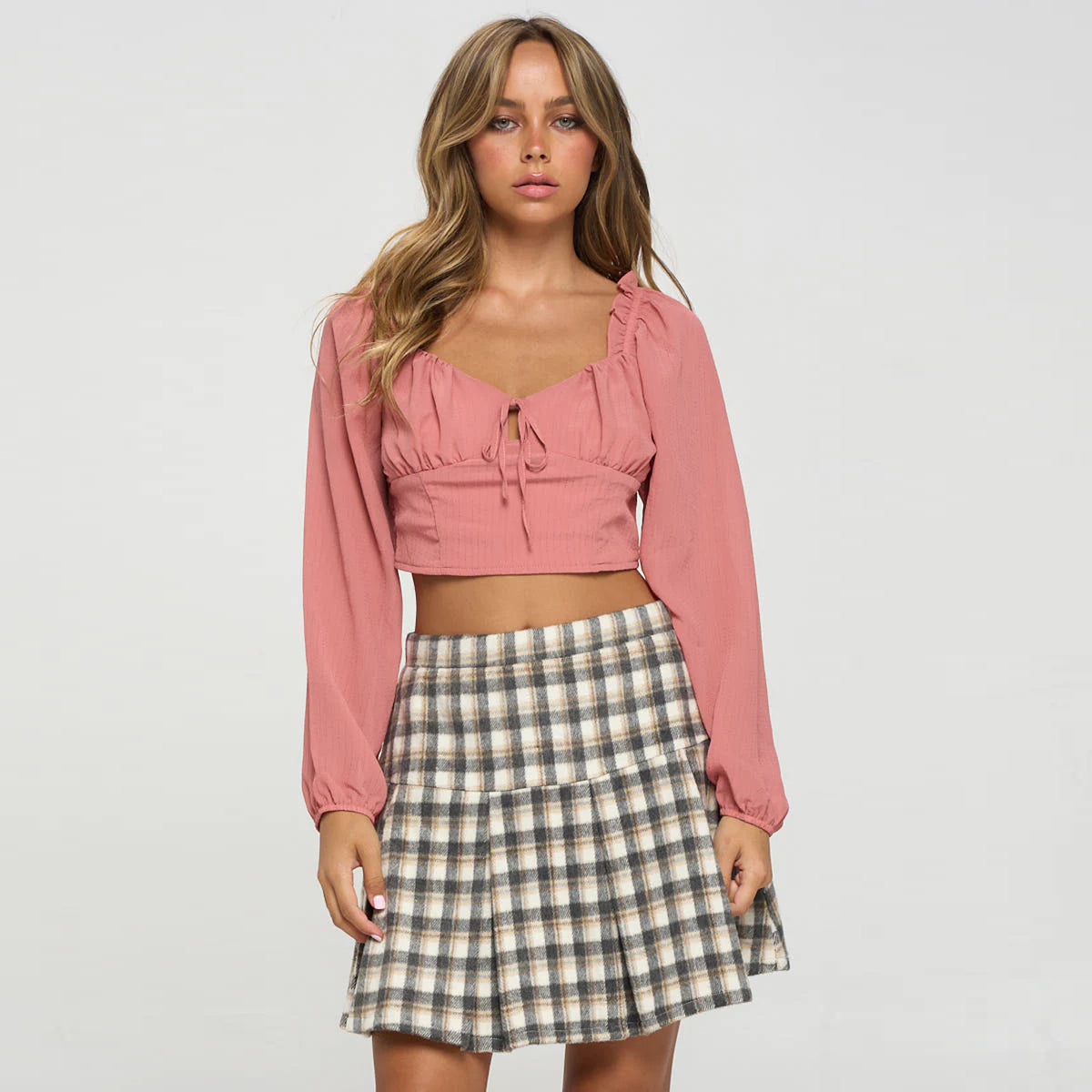 Rose Smocked Long Sleeves Crop Women's Top