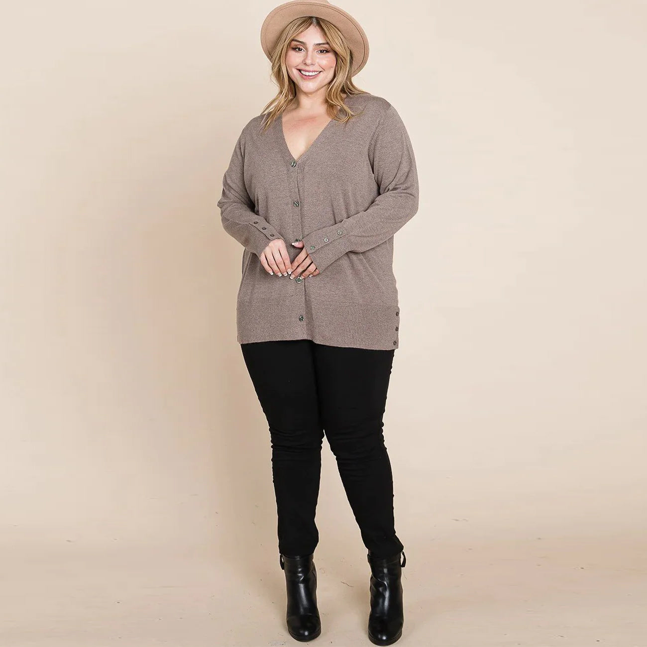 Solid Buttery Soft V-Neck Knit Plus Size Cardigan