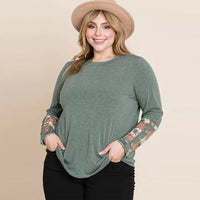 Solid Casual Long Sleeves Plus Women's Top