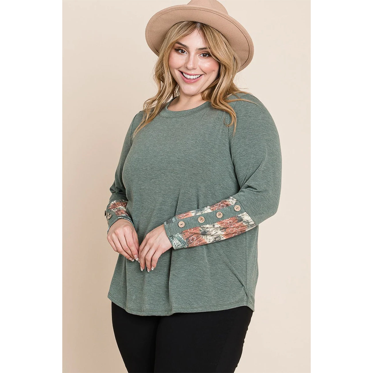 Solid Casual Long Sleeves Plus Women's Top
