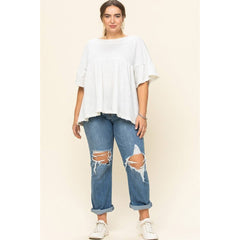 Solid French Pullover Terry Woven Women's Top