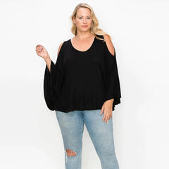 Solid Kimono Style Sleeves PLus Women's Top