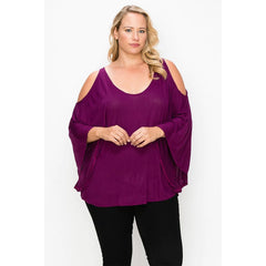 Solid Kimono Style Sleeves PLus Women's Top