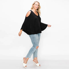 Solid Kimono Style Sleeves PLus Women's Top