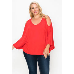 Solid Kimono Style Sleeves PLus Women's Top