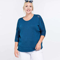 Solid Round Neck 3/4 Sleeve Sweater Top